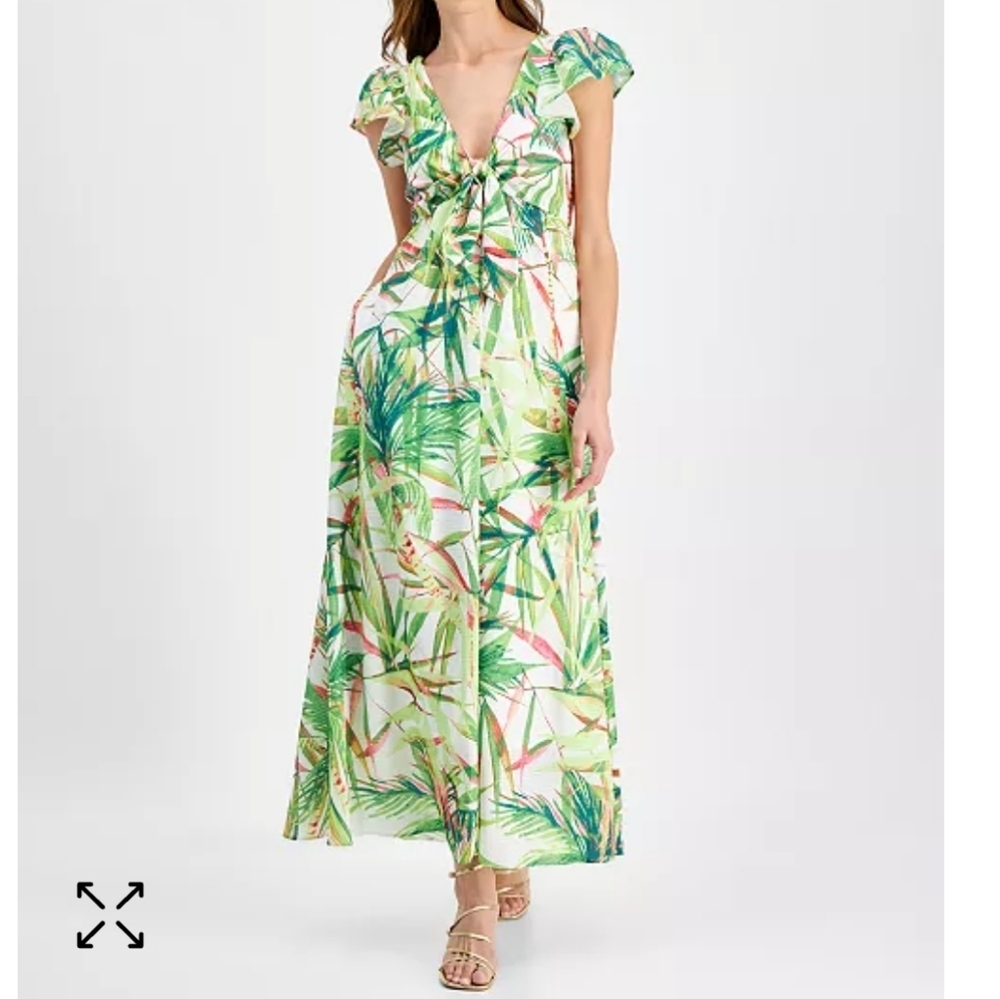 Taylor Women's Printed Flutter-Sleeve Maxi Dress Size 4‎